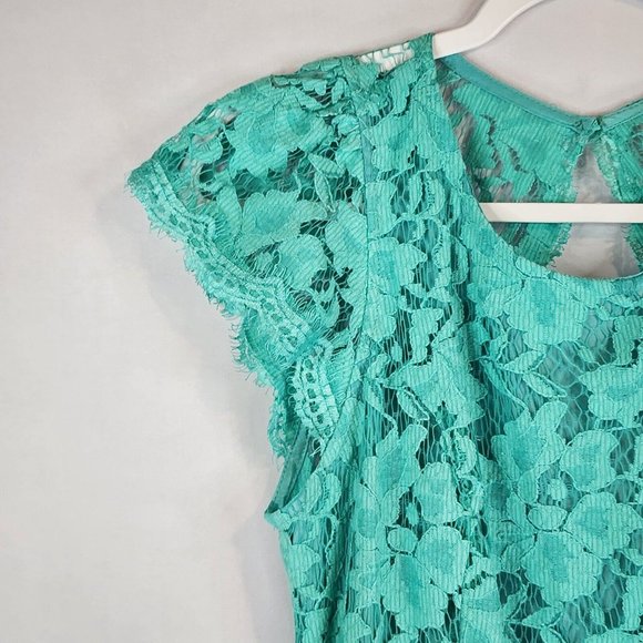 Pink Lily Dress Womens Large Turquoise Floral Lace Casual Backless Knee Length - Picture 9 of 13